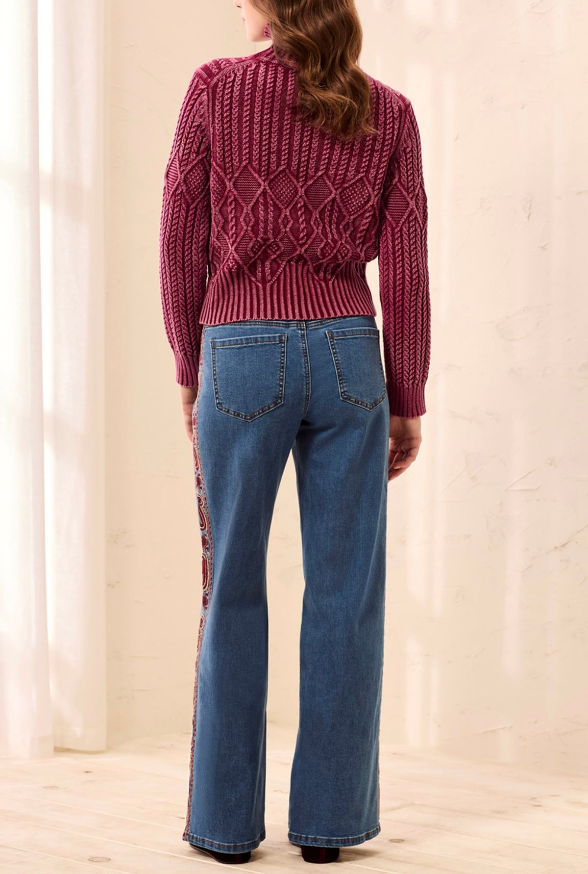 Audrey Wide Leg Denim w/ Fancy Embroidery