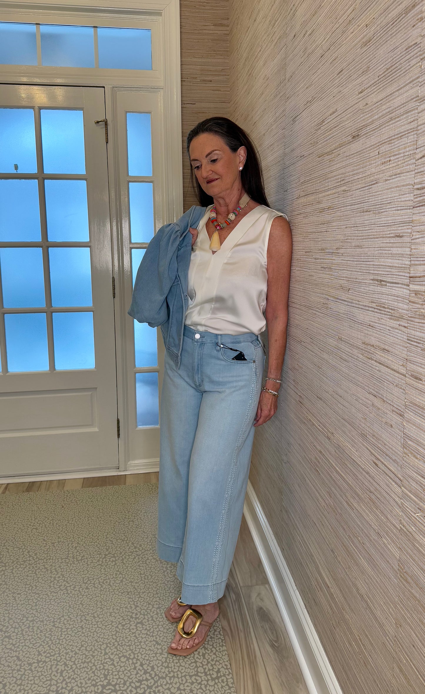 Stride Crop Wide Leg Jean with Embroidered Side Seam