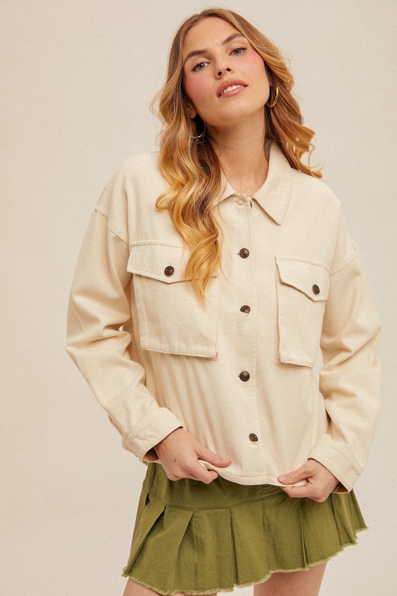Snow Wash Twill Boxy Crop Jacket