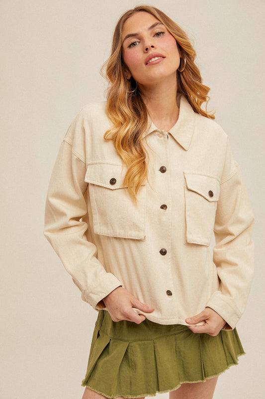 Snow Wash Twill Boxy Crop Jacket