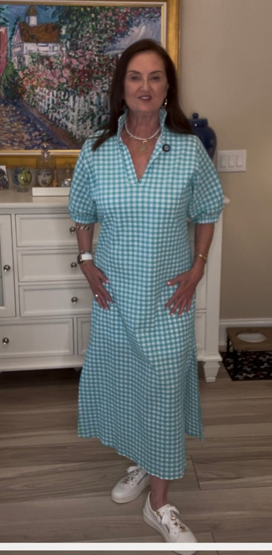 Blakely Aqua Seer Gingham Dress
