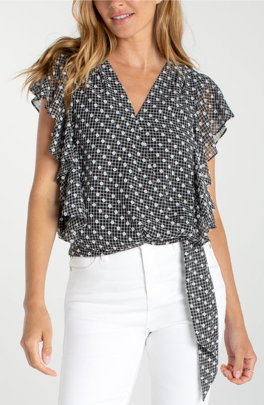 Short Ruffle Sleeve - Draped Front Blouse