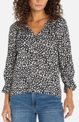 Liverpool Button Front Woven Top with Ruffles