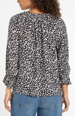 Liverpool Button Front Woven Top with Ruffles