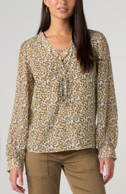 Golden Meadow Lace-Up Blouse