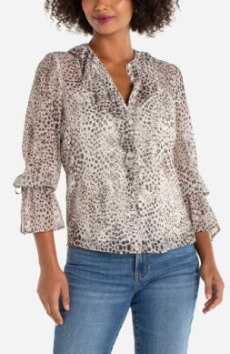 Liverpool Long Sleeve Ruffle Front Shirt