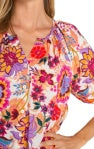 Short Sleeve Button Front Shirred Woven Blouse