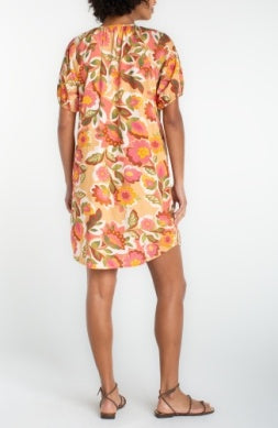 Liverpool Short Sleeve Shirred Button Front Woven Dress