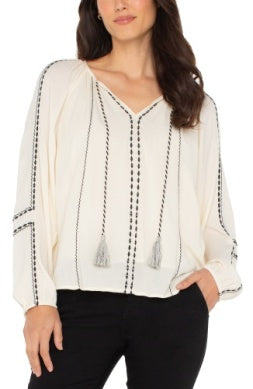 Vallie Embroidered Woven Raglan Blouse
