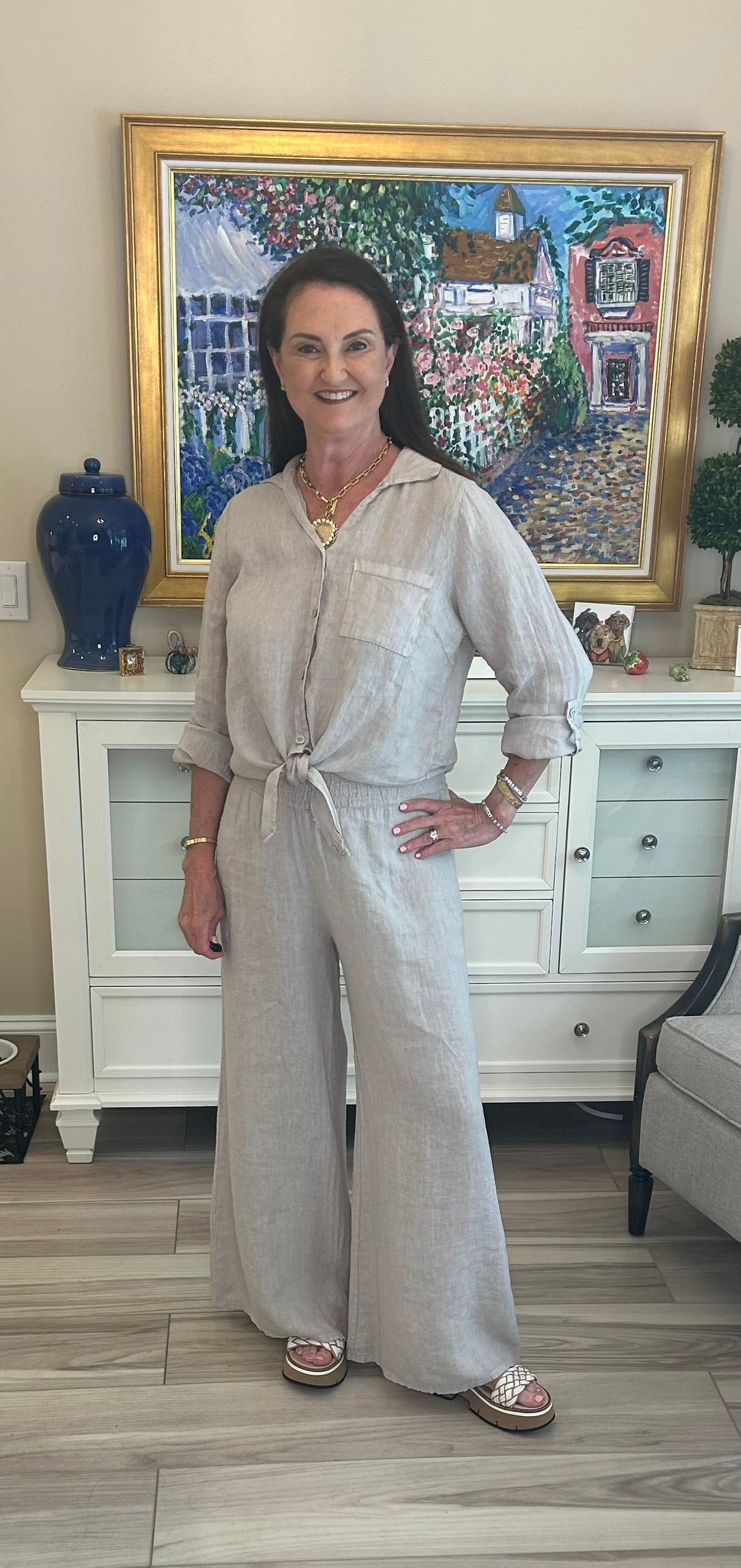 MILIO MILANO - SOLID LINEN SMOCKED WAIST PANT