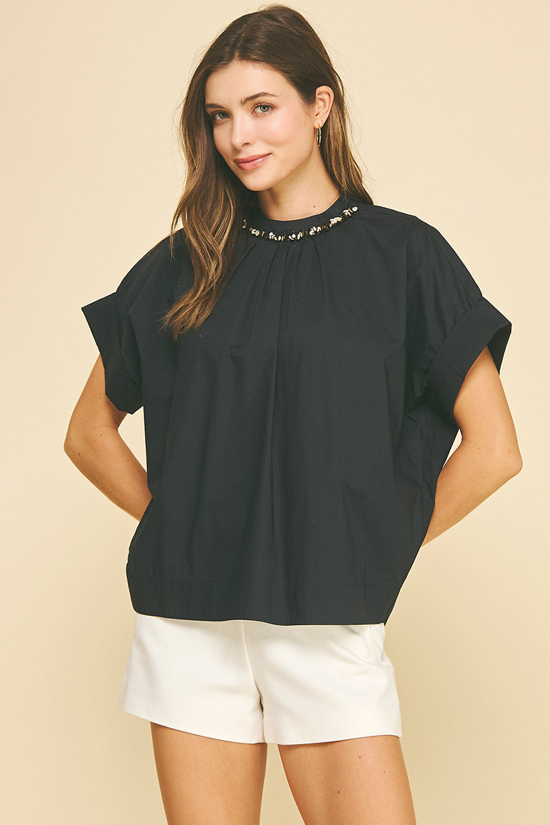 Pinch Cotton Blouse with Seashell Detail