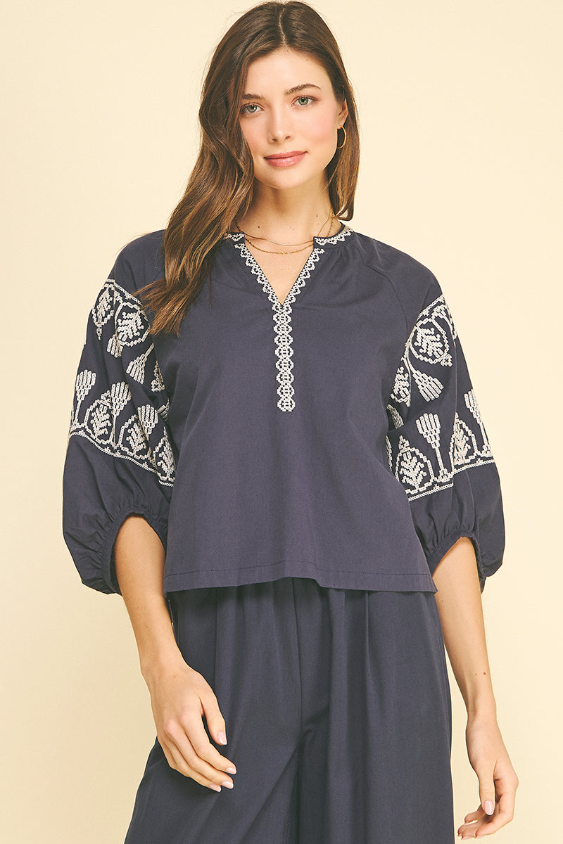 Pinch Embroidered Cotton Blouse