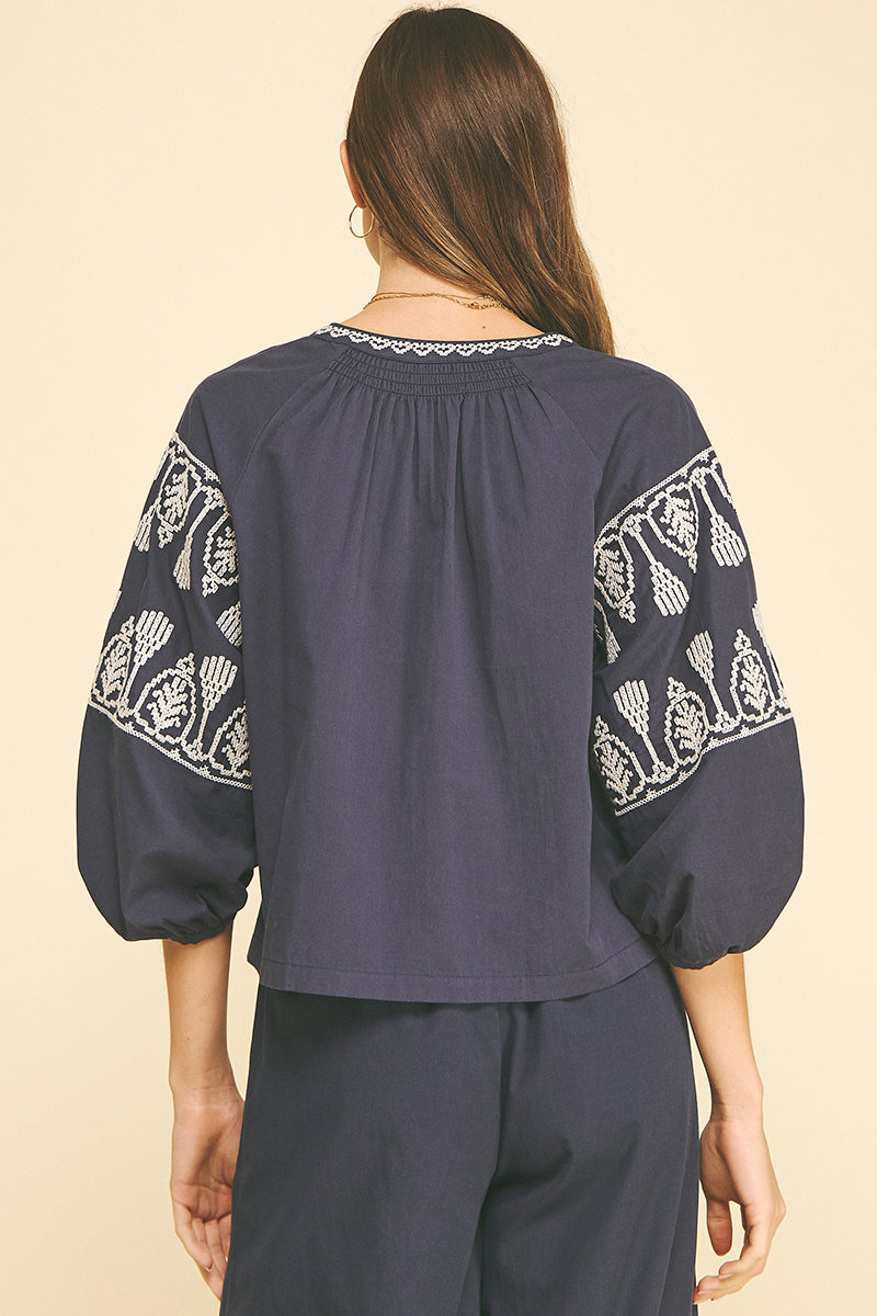 Pinch Embroidered Cotton Blouse