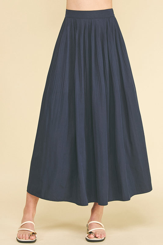 Pinch Flowing Navy A-Line Skirt