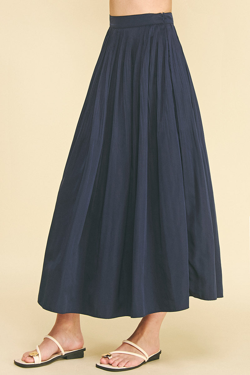 Pinch Flowing Navy A-Line Skirt