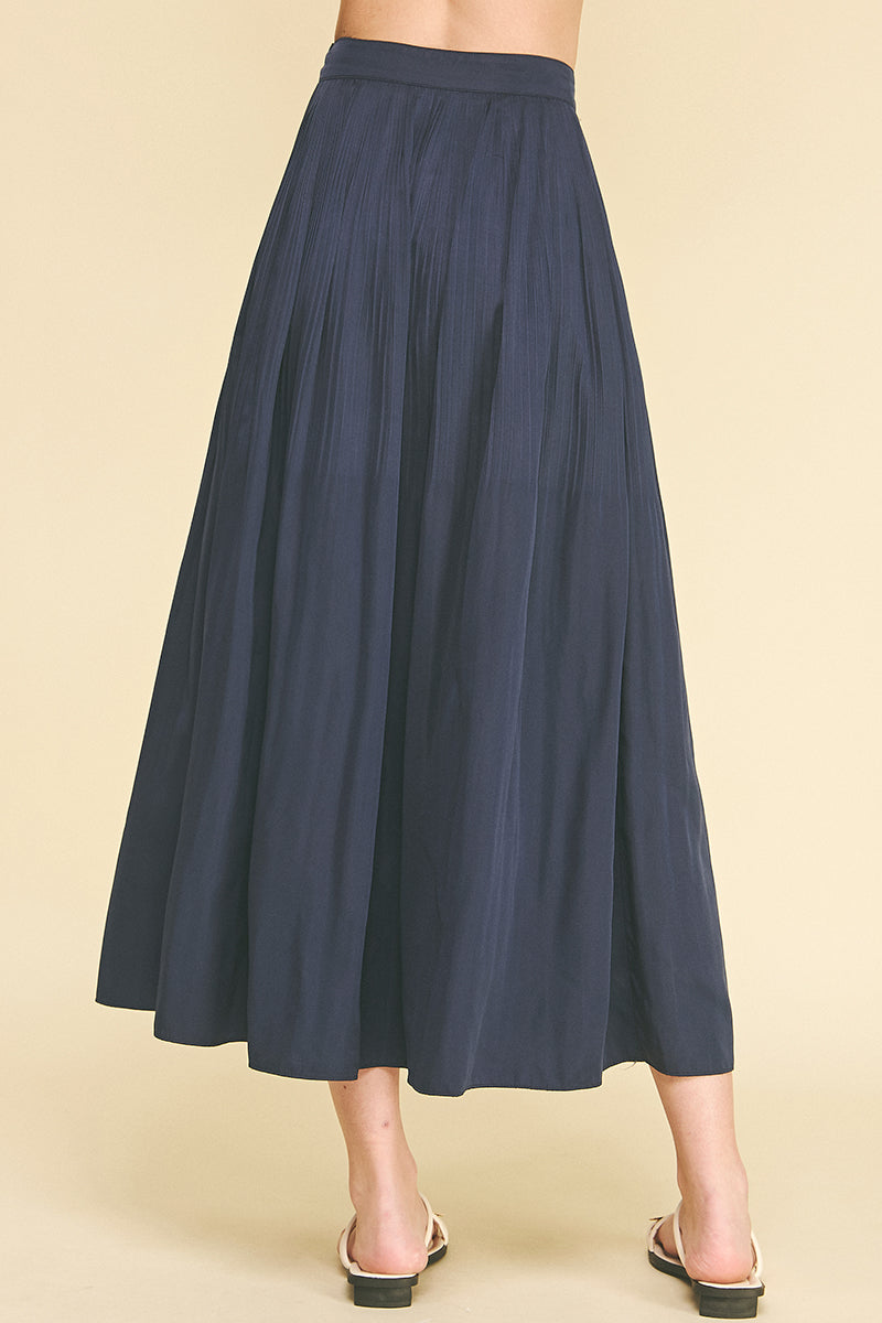 Pinch Flowing Navy A-Line Skirt