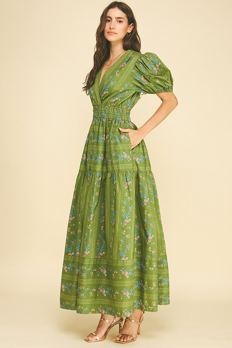 Olive Bloom Smocked Maxi Dress