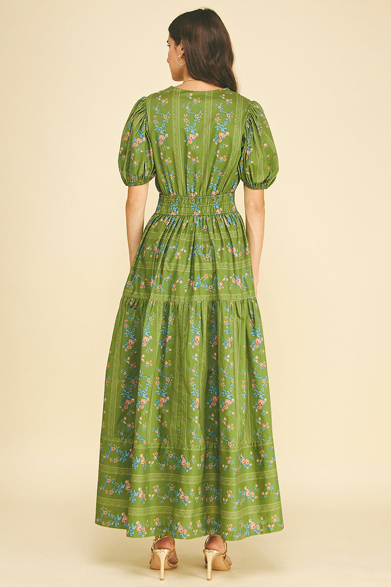 Olive Bloom Smocked Maxi Dress