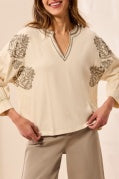 Tribal Moonstone Floral Notch-Neck Top