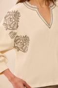 Tribal Moonstone Floral Notch-Neck Top