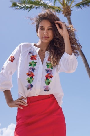 Tribal - Colorful Embroidered Button-Front Blouse