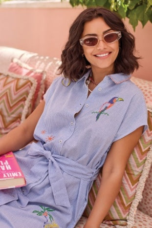 Tribal - Embroidered Stripe Shirt Dress