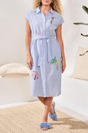 Tribal - Embroidered Stripe Shirt Dress