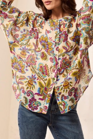 Tribal - Flowy Dolman Sleeve Floral Blouse