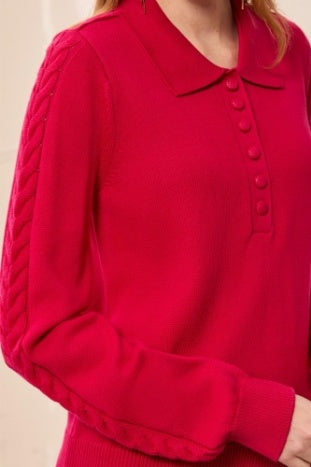 Tribal - Jazzy Cable Sleeve Polo Sweater