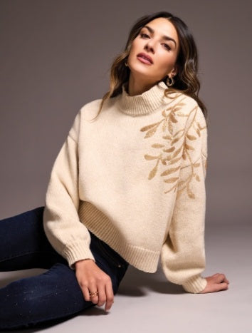 Latte Mock Neck Sweater with Sequins