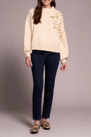 Latte Mock Neck Sweater with Sequins