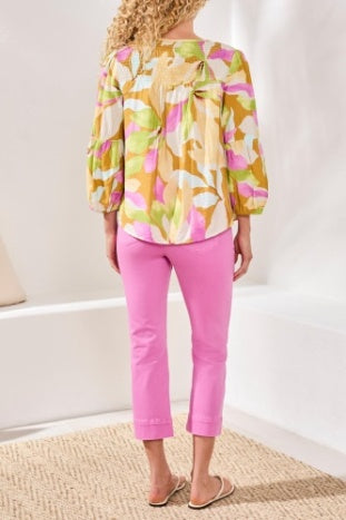 Tribal 3/4 Sleeve Blouse with Smocked Yoke