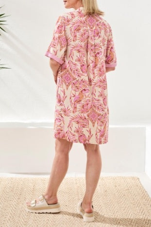 Tribal Elbow Sleeve Button Front Dress