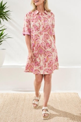 Tribal Elbow Sleeve Button Front Dress