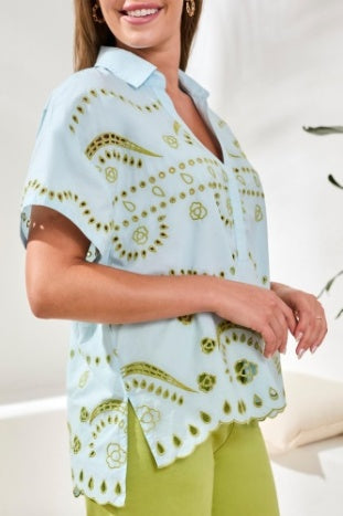 Tribal Embroidered Pull On Blouse