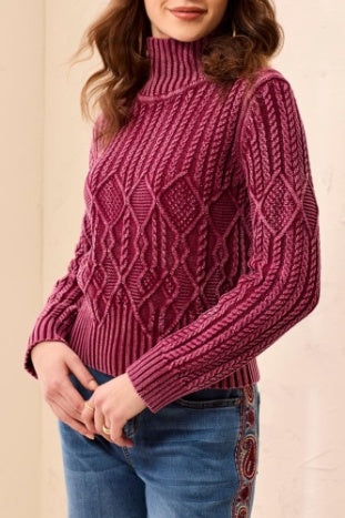 Tribal - Skyline Cable Knit Mock Neck Sweater