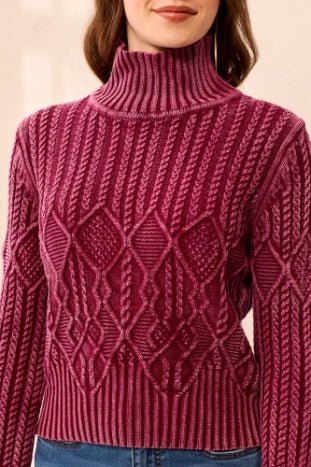 Tribal - Skyline Cable Knit Mock Neck Sweater