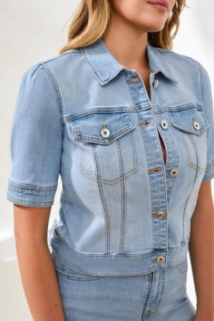 Comfort Stretch Elbow-Sleeve Denim Jacket