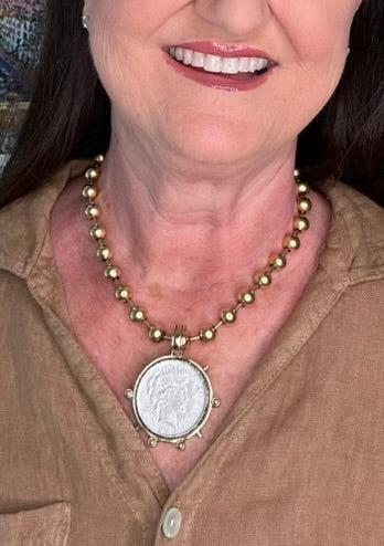 Avery Roman Coin Necklace with Ball Chain