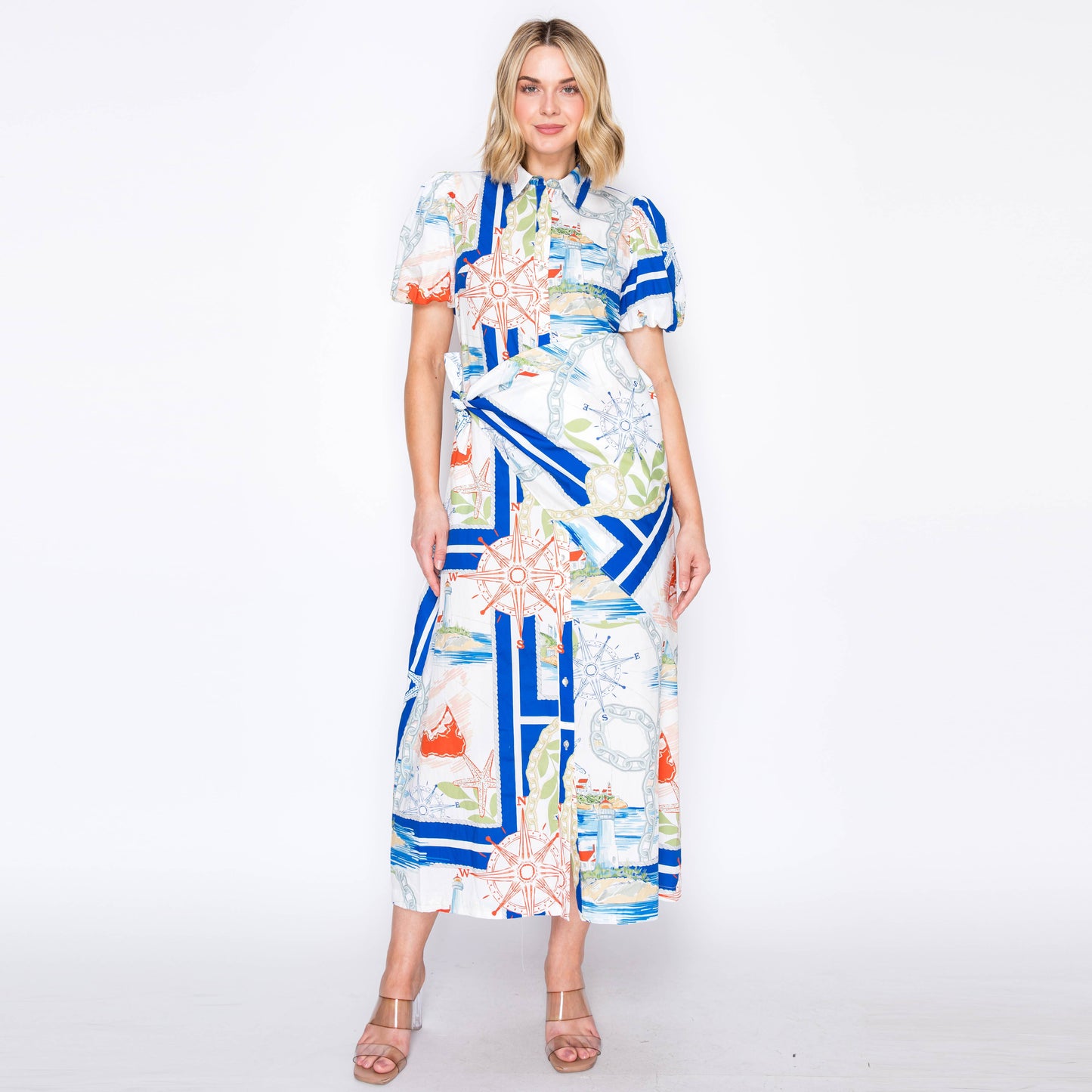 LoveWednesday - ATLANTIC BREEZE Button-Down Midi Dress
