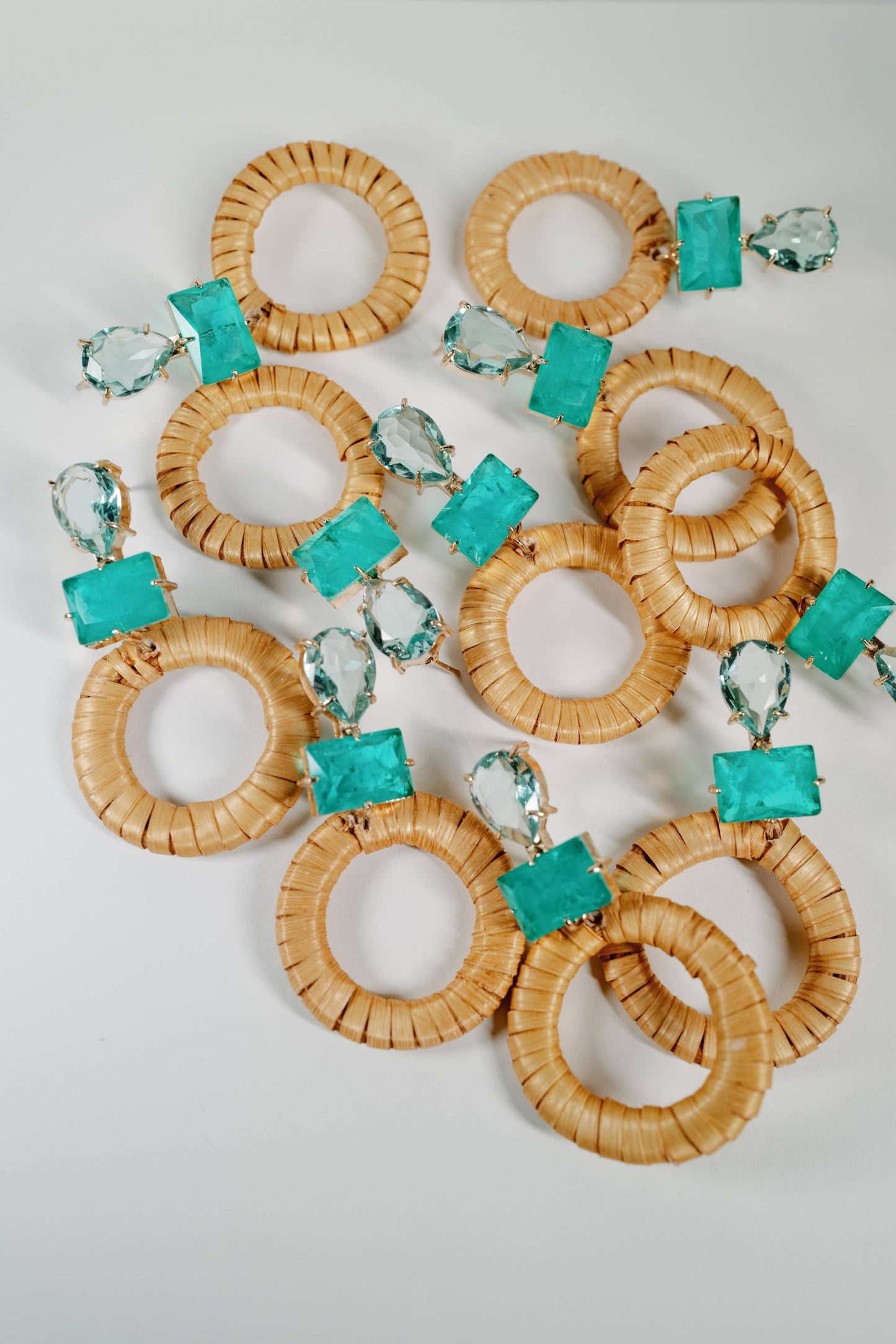 St Armands Designs of Sarasota - Turquoise Rattan Circle Drop Statement Earrings