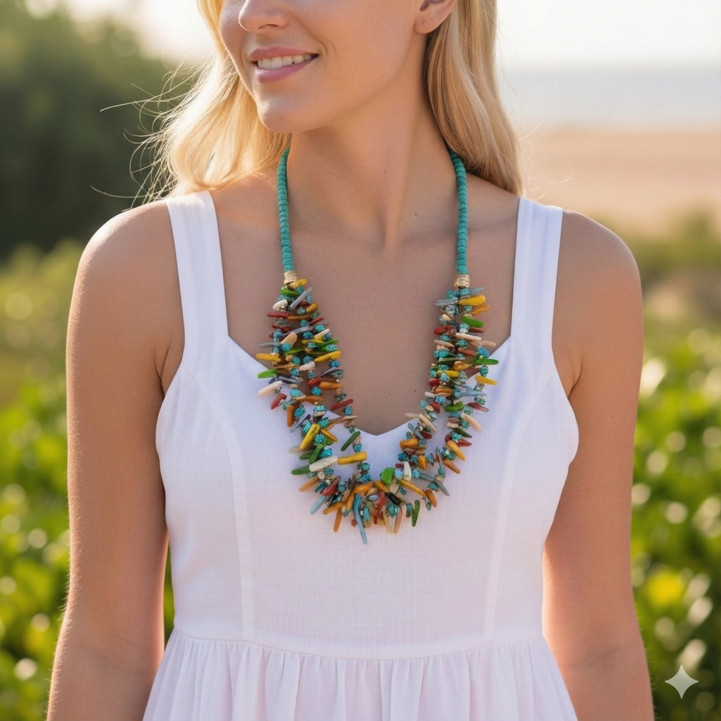 Turquoise Beaded Chip Necklace