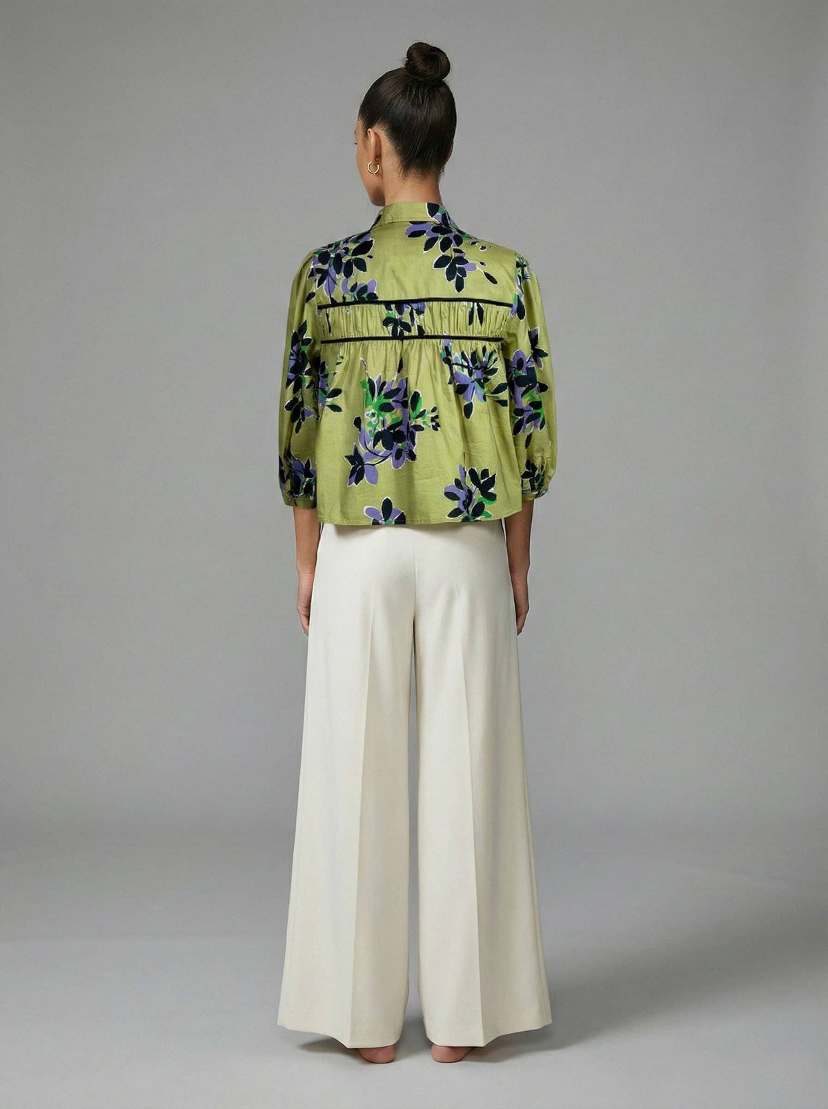 Meet Me In Santorini - Verdant Leaves Printed Pintuck Blouse