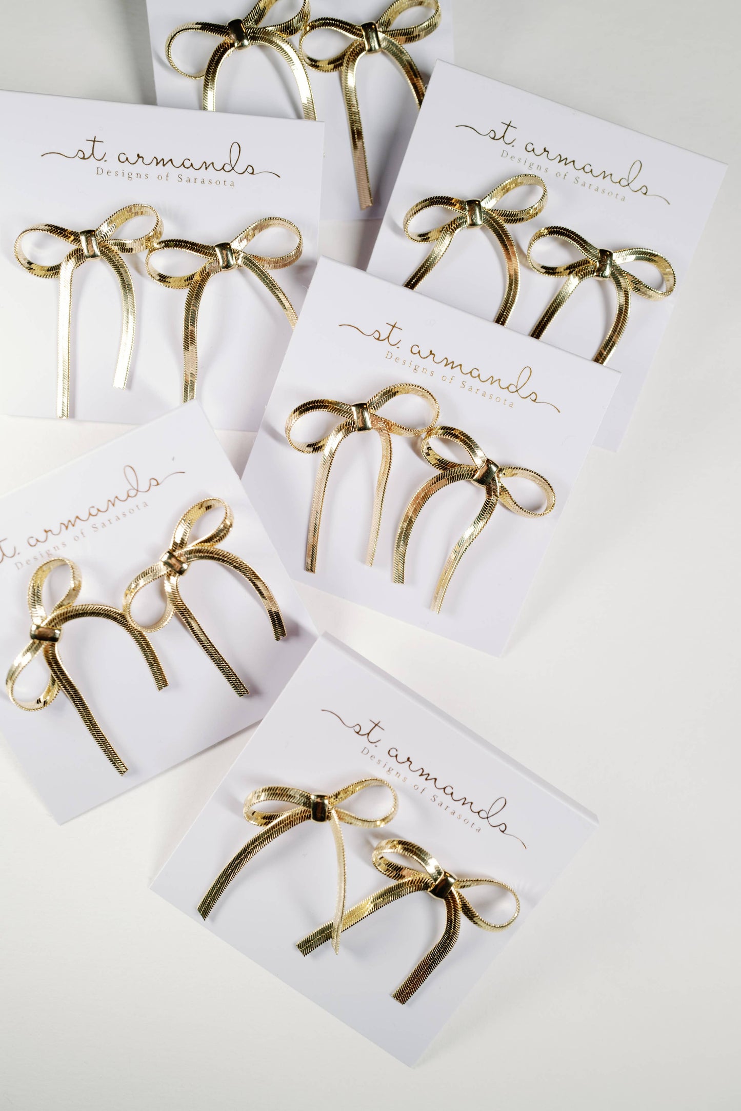 St Armands Designs of Sarasota - Mini Gold Duster Bow Holiday Earrings