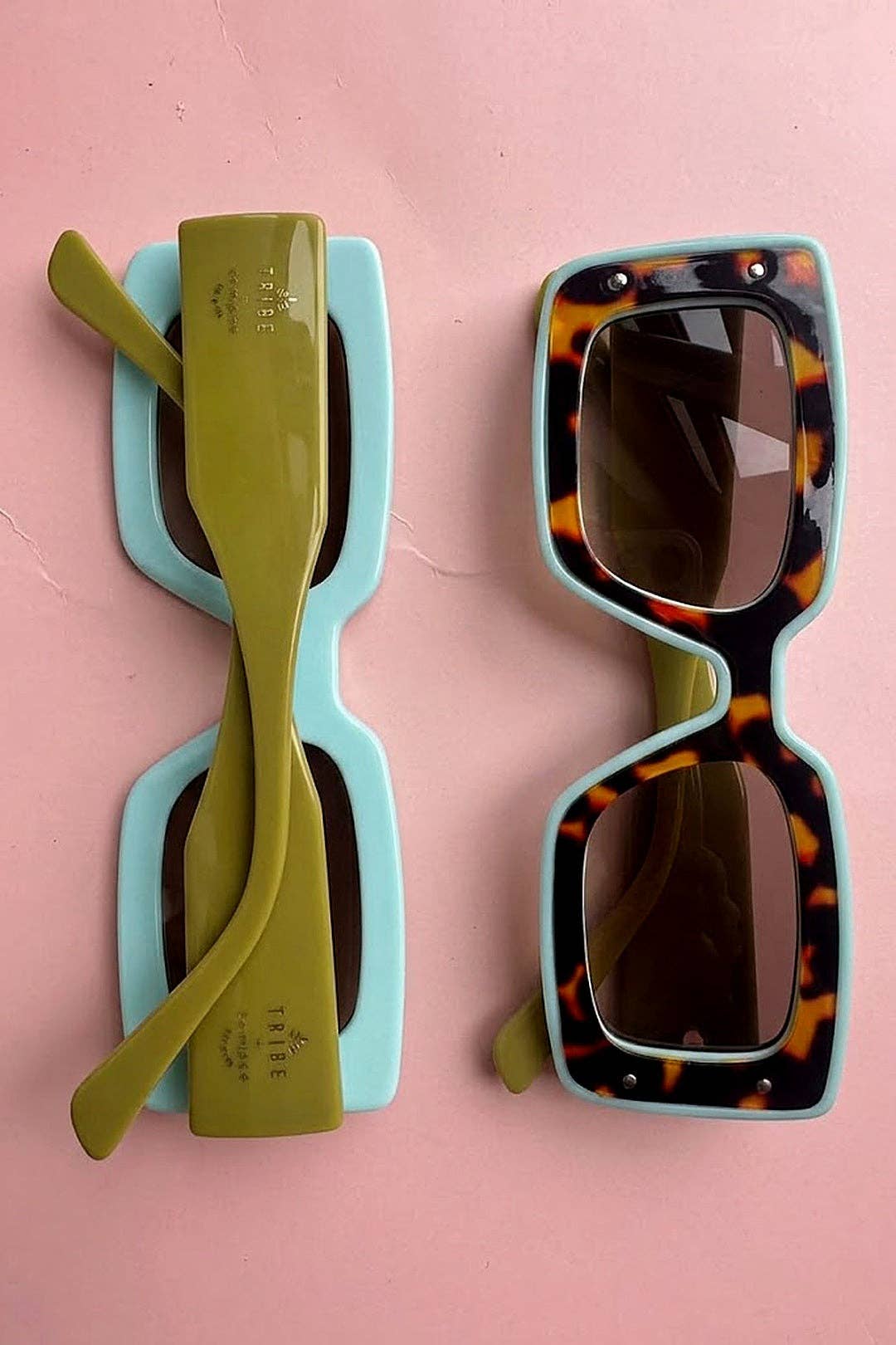 Tribe + Temple - Deco Sunglasses Chartreuse + Sky Blue