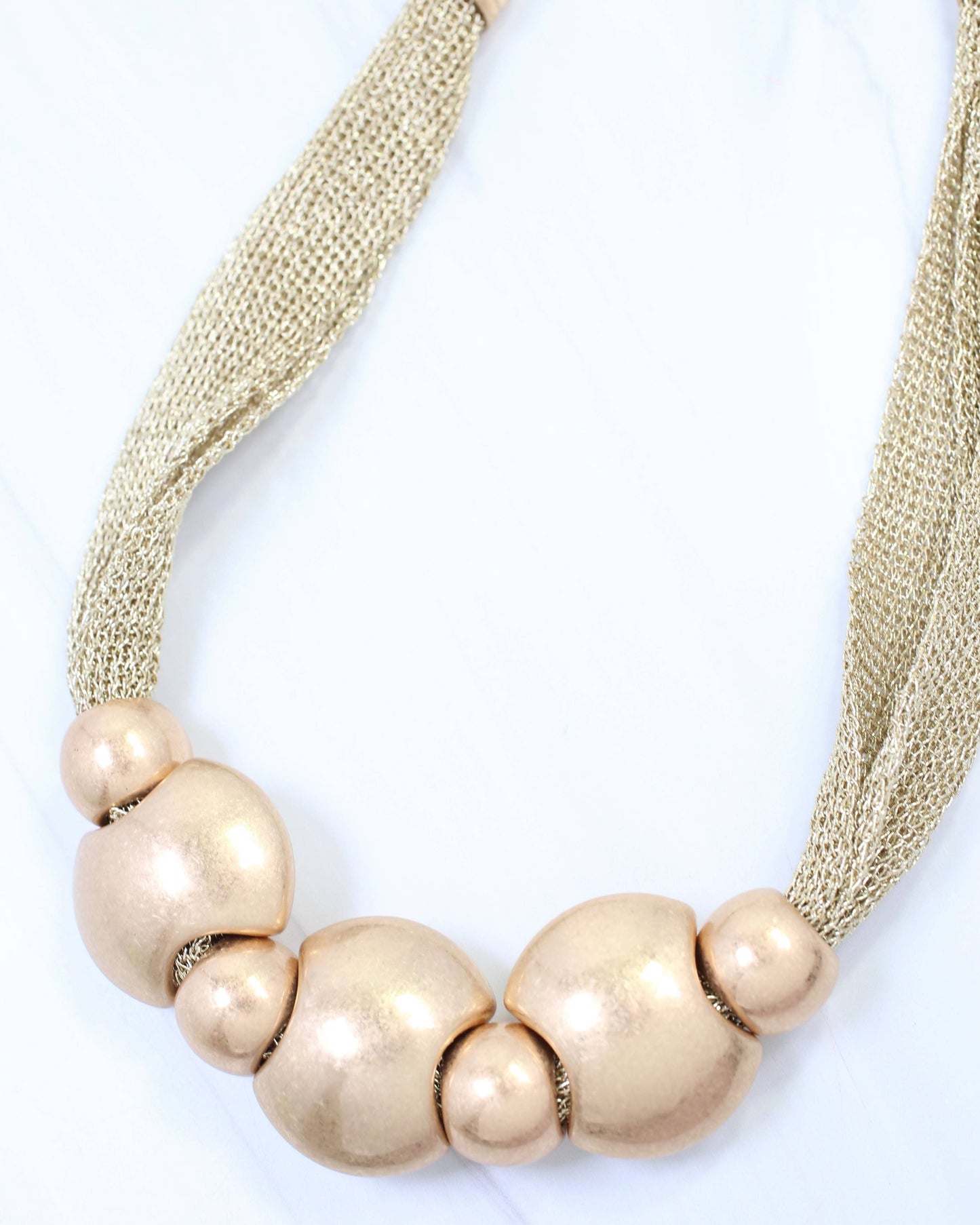 Caroline Hill - Woodstock Mesh Beaded Necklace Worn Gold