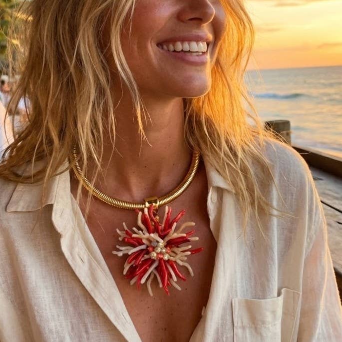 Coral Flower Collar Necklace