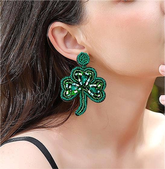 Women's Clover Earrings St. Patrick's Day Rice Bead Earrings