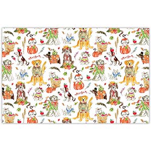 RosanneBeck Collections - Handpainted Party Pooches With Leaves and Pumpkins Placemat