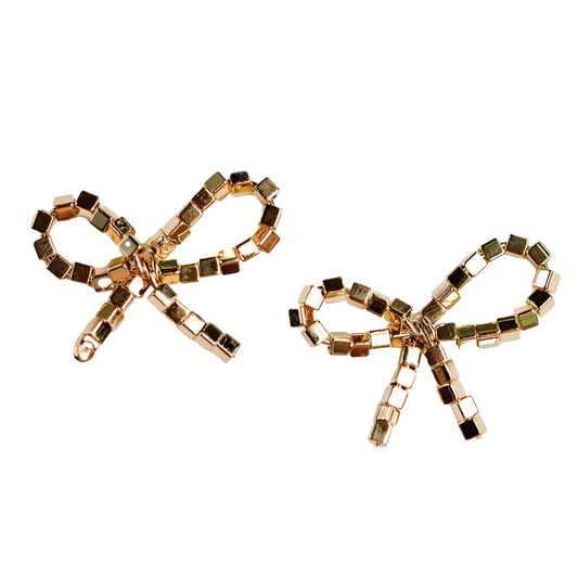 St Armands Designs of Sarasota - Mini Gold Beaded Bow Holiday Statement Earrings